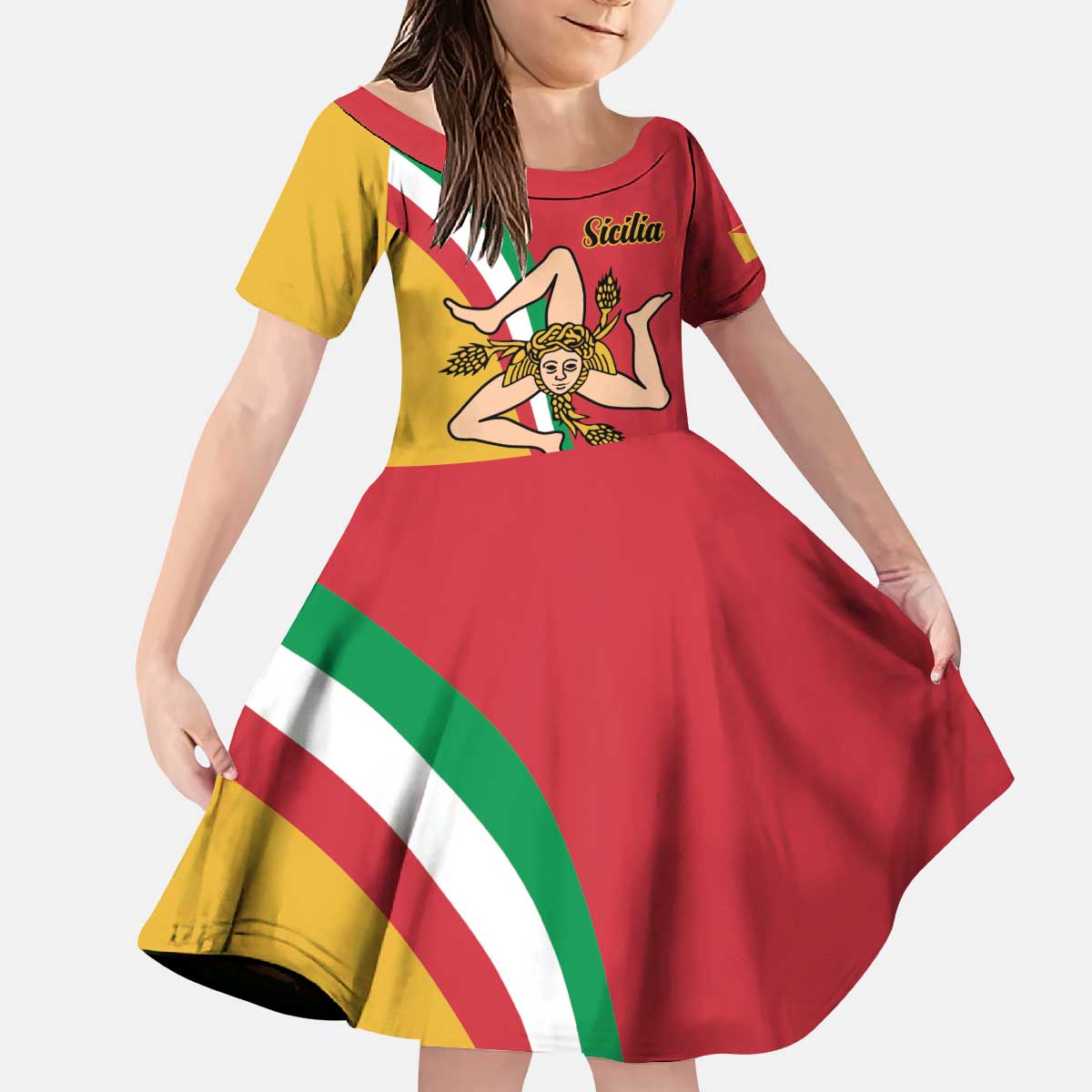 Personalized Italy Bandiera Della Sicilia Kid Short Sleeve Dress - Wonder Print Shop