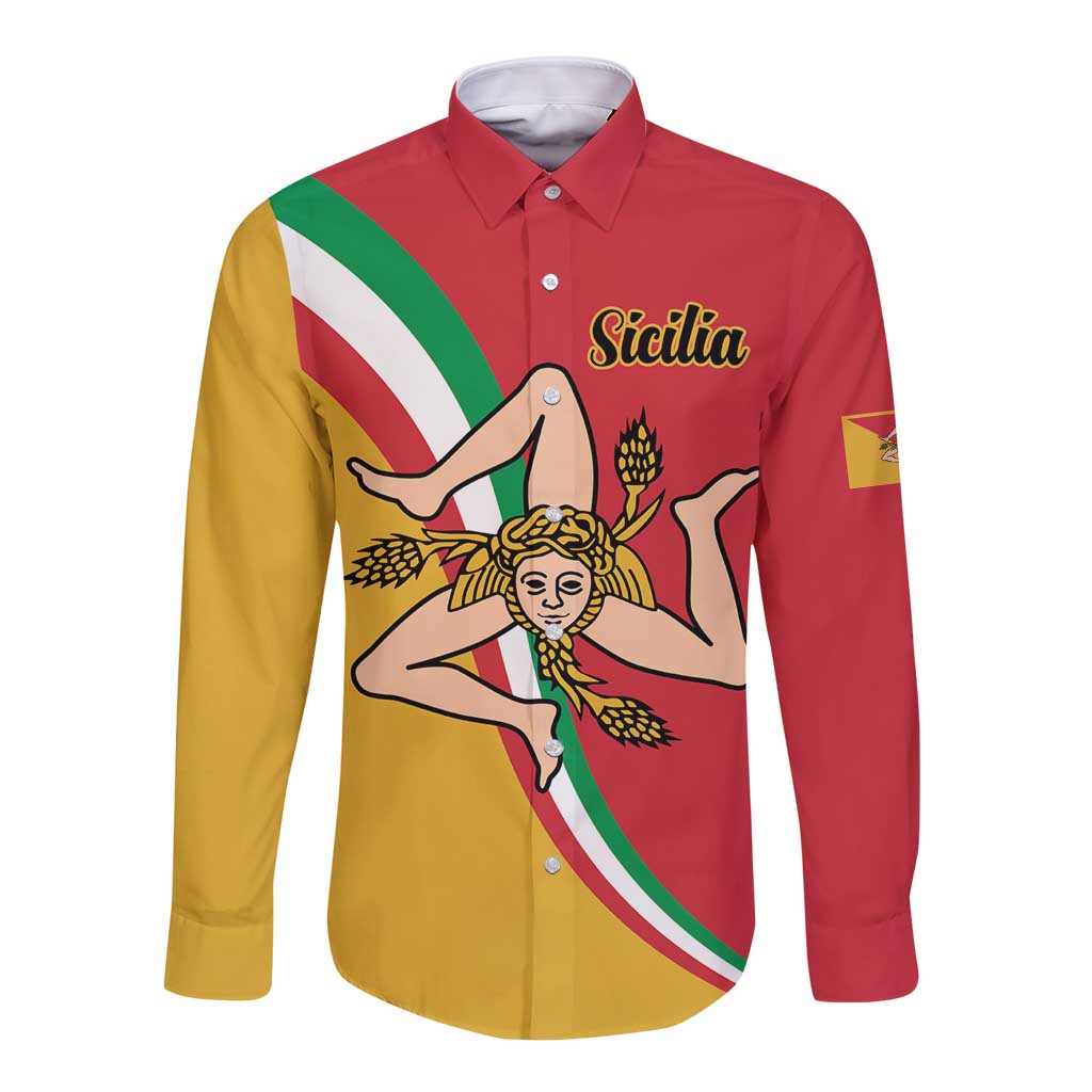 Personalized Italy Bandiera Della Sicilia Long Sleeve Button Shirt - Wonder Print Shop