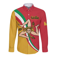Personalized long-sleeve button shirt with Sicily flag art and 'Sicilia' print