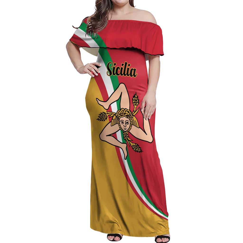 Personalized Italy Bandiera Della Sicilia Off Shoulder Maxi Dress - Wonder Print Shop