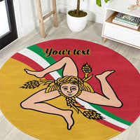 Personalized round carpet with Sicily flag design and central triskelion, custom text area