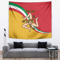 Rectangular wall tapestry in Sicily colors; crowned female illustration with 'Yourtext'