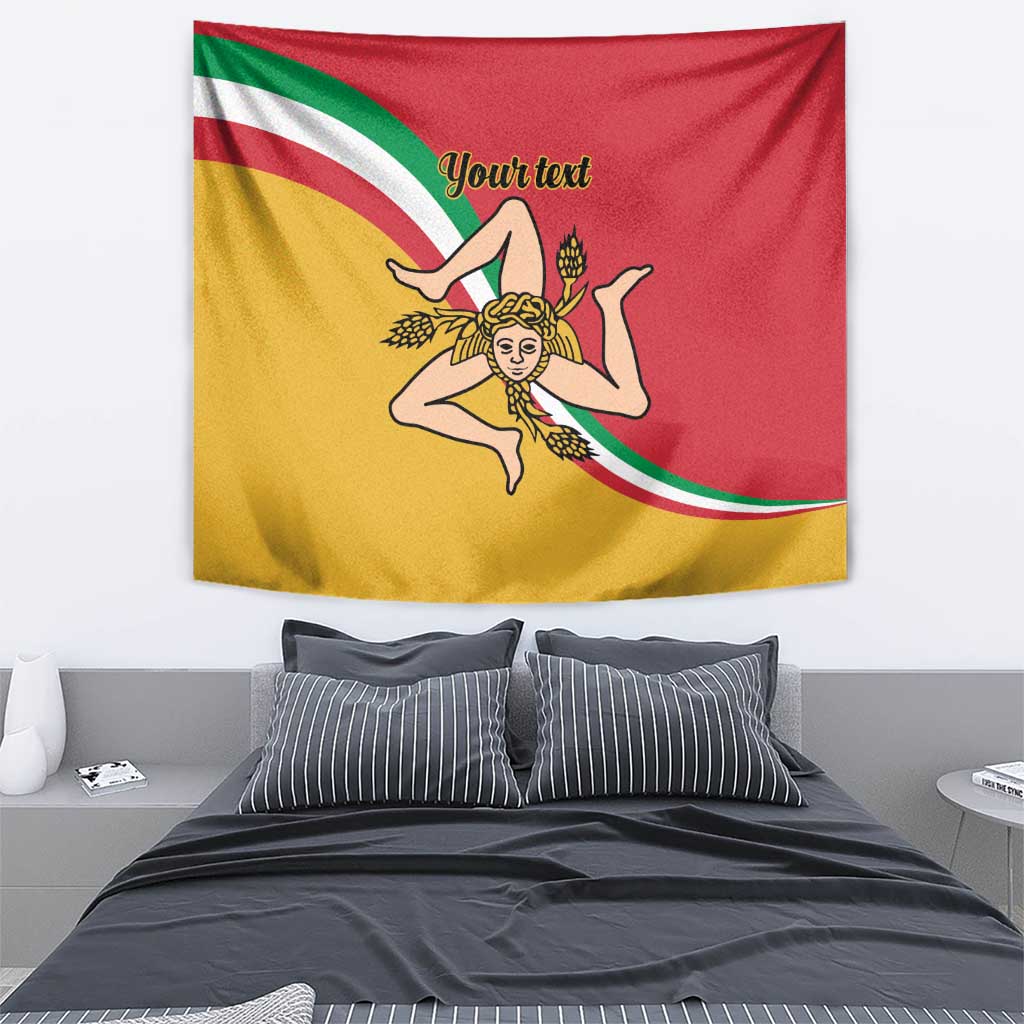 Sicily flag tapestry, red yellow green; crowned female figure and 'Yourtext'
