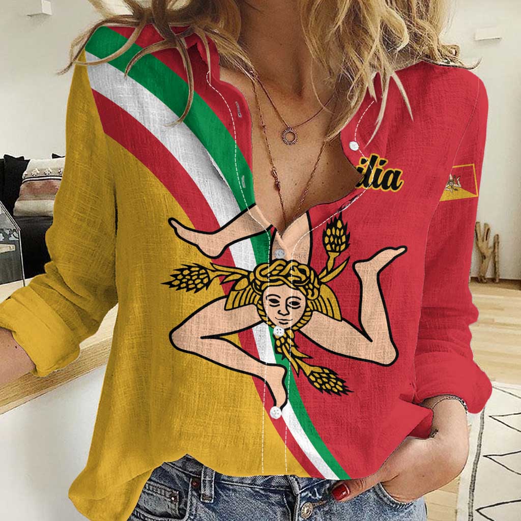 Personalized Italy Bandiera Della Sicilia Women Casual Shirt