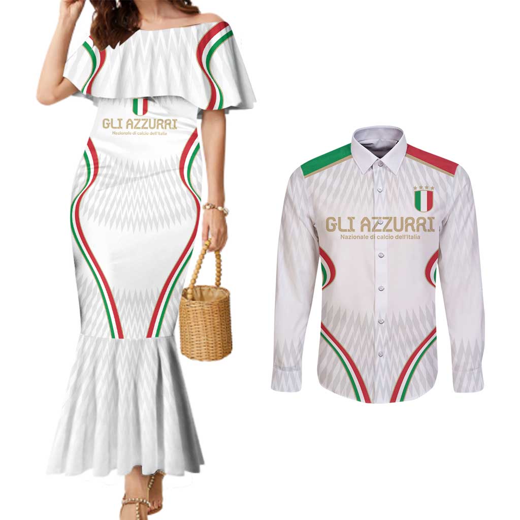 Custom Italy Football Couples Matching Mermaid Dress and Long Sleeve Button Shirt Gli Azzurri Sporty Style