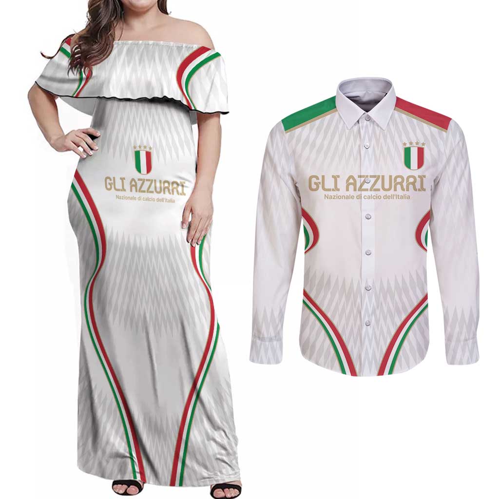 Custom Italy Football Couples Matching Off Shoulder Maxi Dress and Long Sleeve Button Shirt Gli Azzurri Sporty Style LT9 - Wonder Print Shop