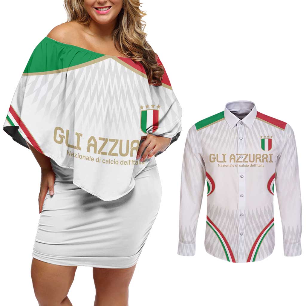 Custom Italy Football Couples Matching Off Shoulder Short Dress and Long Sleeve Button Shirt Gli Azzurri Sporty Style LT9 - Wonder Print Shop