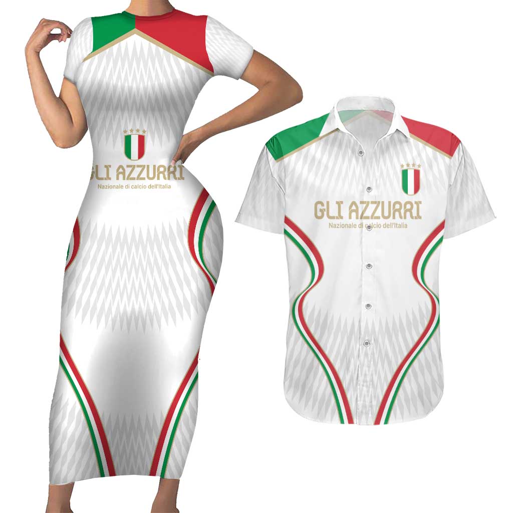 Custom Italy Football Couples Matching Short Sleeve Bodycon Dress and Hawaiian Shirt Gli Azzurri Sporty Style LT9 - Wonder Print Shop