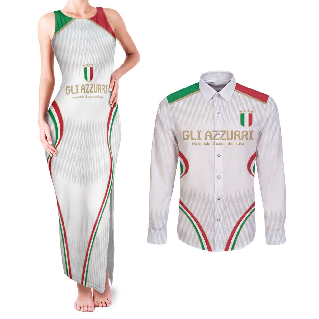 Custom Italy Football Couples Matching Tank Maxi Dress and Long Sleeve Button Shirt Gli Azzurri Sporty Style LT9 - Wonder Print Shop