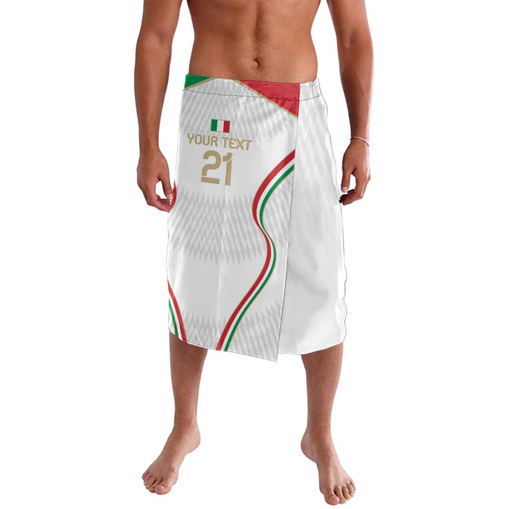 White athletic shorts with number 21, green/red wave trim and custom text
