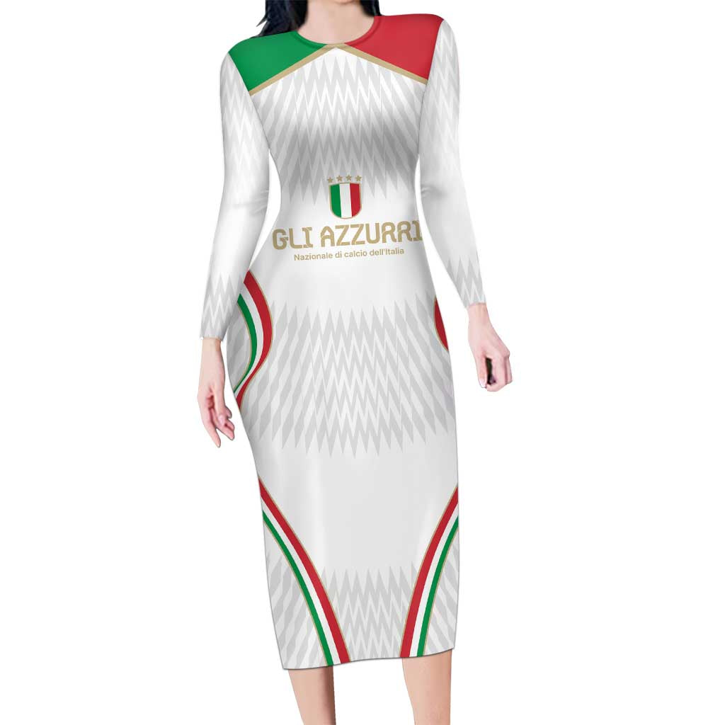 Custom Italy Football Long Sleeve Bodycon Dress Gli Azzurri Sporty Style - Wonder Print Shop