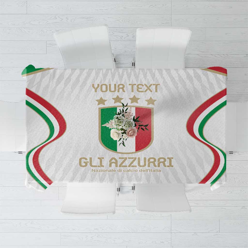 White football tablecloth with Italy tricolor stripe border and crest center print
