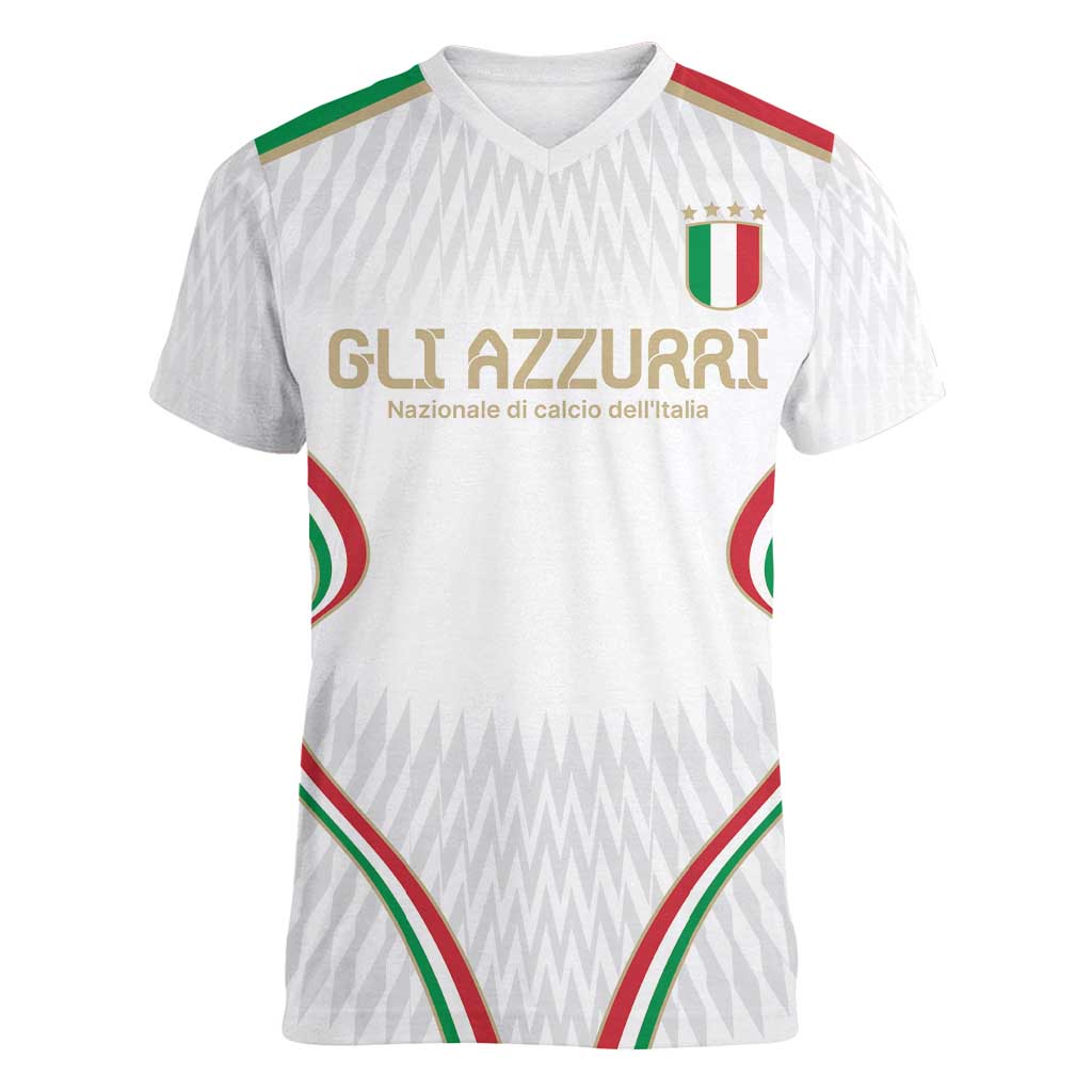 Custom Italy Football Women V-Neck T-Shirt Gli Azzurri Sporty Style