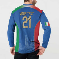 Blue back football sweatshirt with YOUR TEXT 21 and Italy flag panel