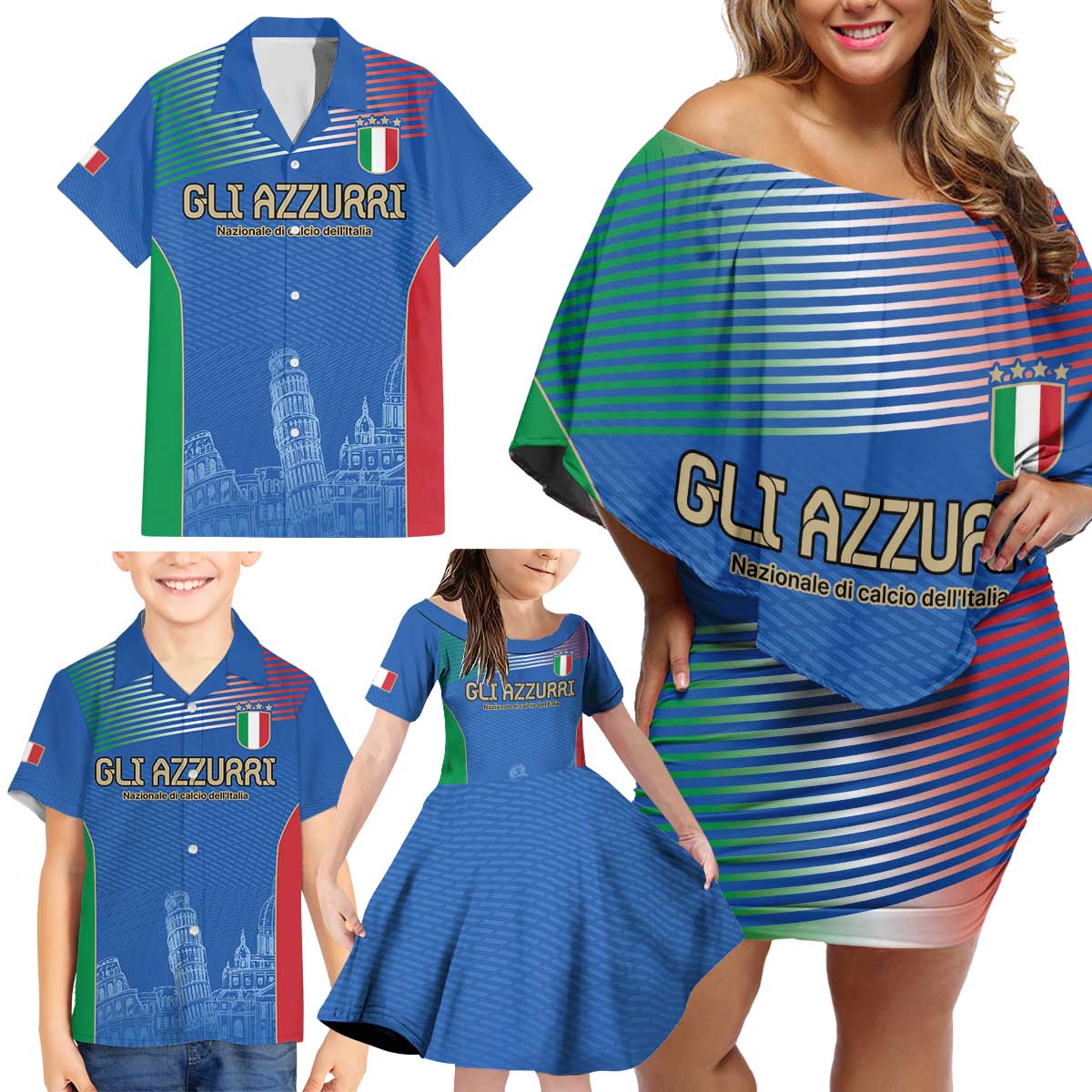 Custom Italy Football Family Matching Off Shoulder Short Dress and Hawaiian Shirt Special Pisa Tower LT9 - Wonder Print Shop