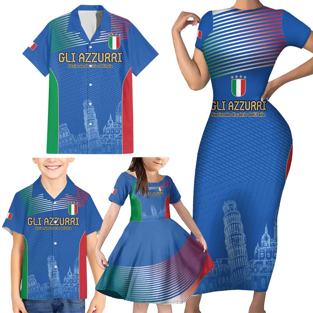 Custom Italy Football Family Matching Short Sleeve Bodycon Dress and Hawaiian Shirt Special Pisa Tower - Wonder Print Shop