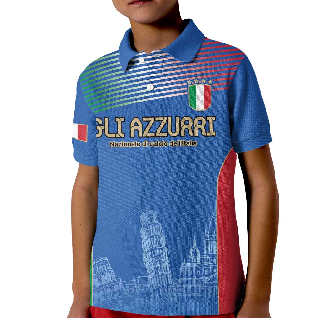 Custom Italy Football Kid Polo Shirt Special Pisa Tower - Wonder Print Shop