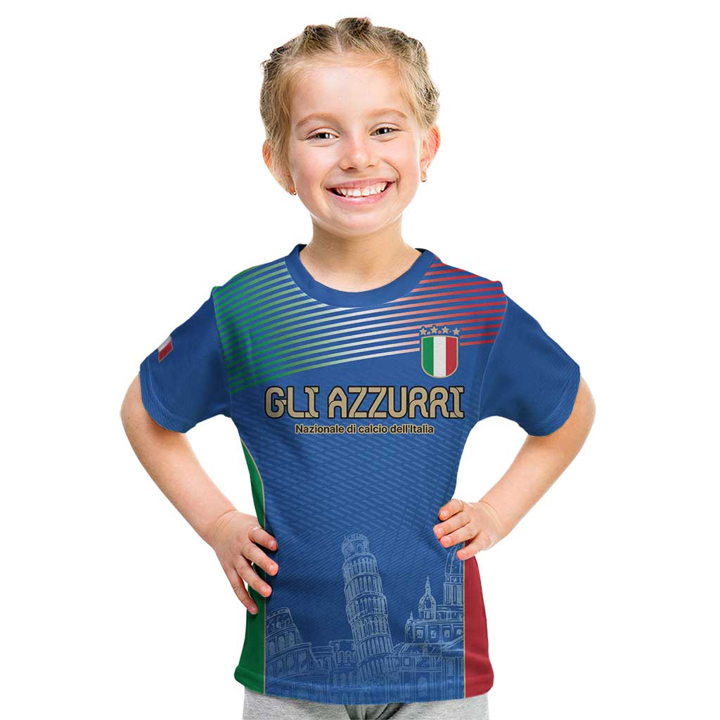 Custom Italy Football Kid T Shirt Special Pisa Tower - Wonder Print Shop