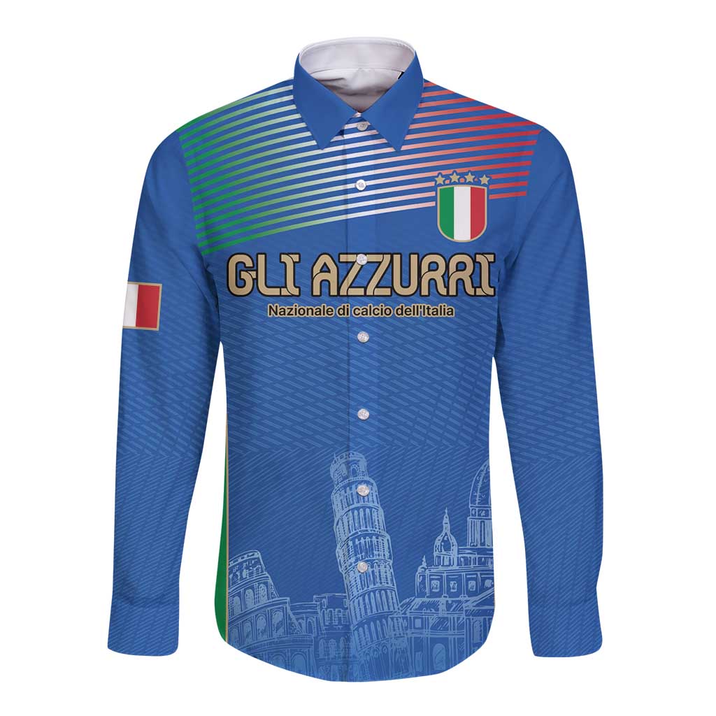 Custom Italy Football Long Sleeve Button Shirt Special Pisa Tower - Wonder Print Shop