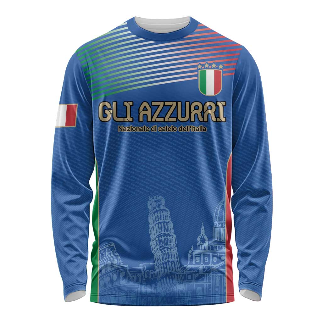 Custom Italy Football Long Sleeve Shirt Special Pisa Tower - Wonder Print Shop