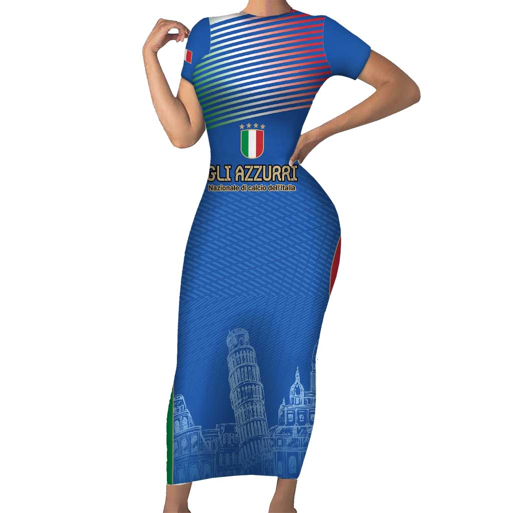 Custom Italy Football Short Sleeve Bodycon Dress Special Pisa Tower