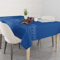 Blue Italy-themed tablecloth with Pisa Tower skyline design, neatly draped