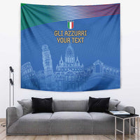 Blue Italy football tapestry with tricolor wave top stripe and cathedral skyline with text