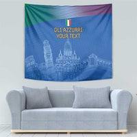 Blue Italy football tapestry with tricolor header stripe and cathedral skyline with custom text