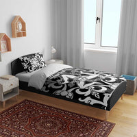 Black and white duvet cover bedding set with decorative baroque angel design and matching pillows