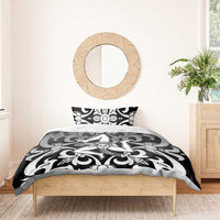 Black and white duvet cover bedding set with central angel figure and ornate floral pattern