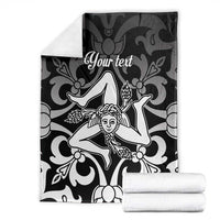 Personalized Sicily blanket flat with black-and-white Trinacria design and “Your text”, folded
