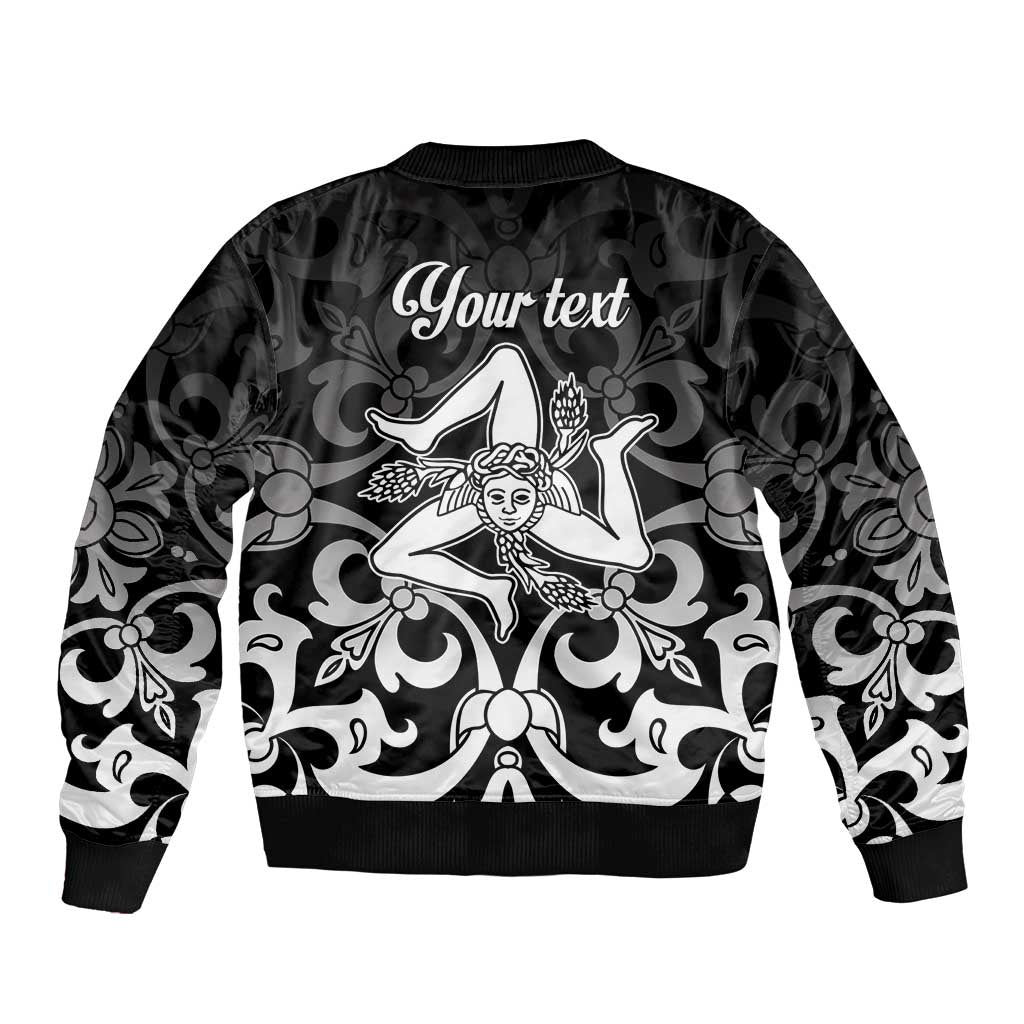 Black unisex bomber jacket, ribbed hem and cuffs, with Your text back print