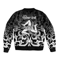 Black unisex bomber jacket, ribbed hem and cuffs, with Your text back print