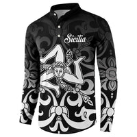 Black button sweatshirt with long sleeves and large baroque goddess "Sicilia" artwork