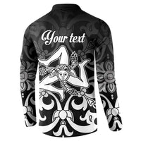 Black button sweatshirt back with "Your text" and central baroque goddess print