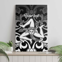 Framed black canvas art with 'Your text' and a Trinacria-style woman design