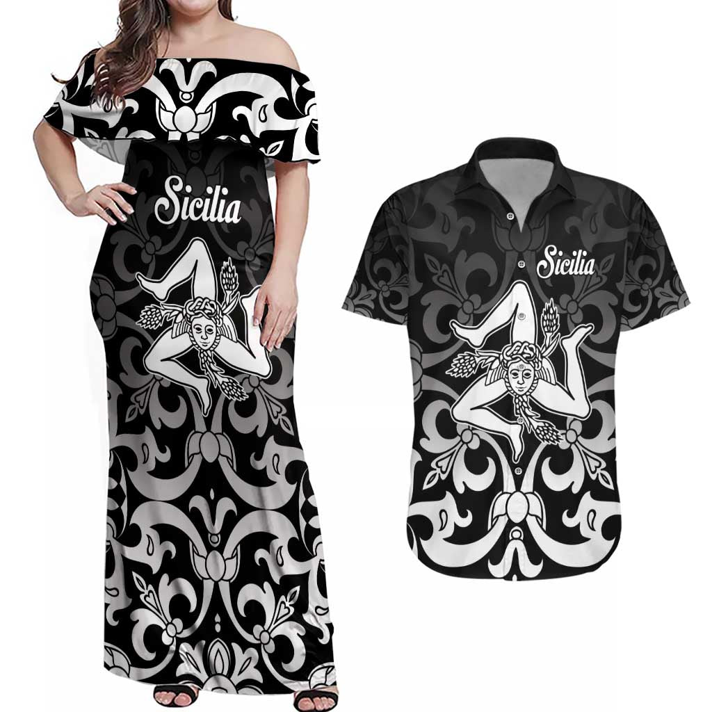 Personalized Italy Trinacria Sicily Couples Matching Off Shoulder Maxi Dress and Hawaiian Shirt LT9 - Wonder Print Shop