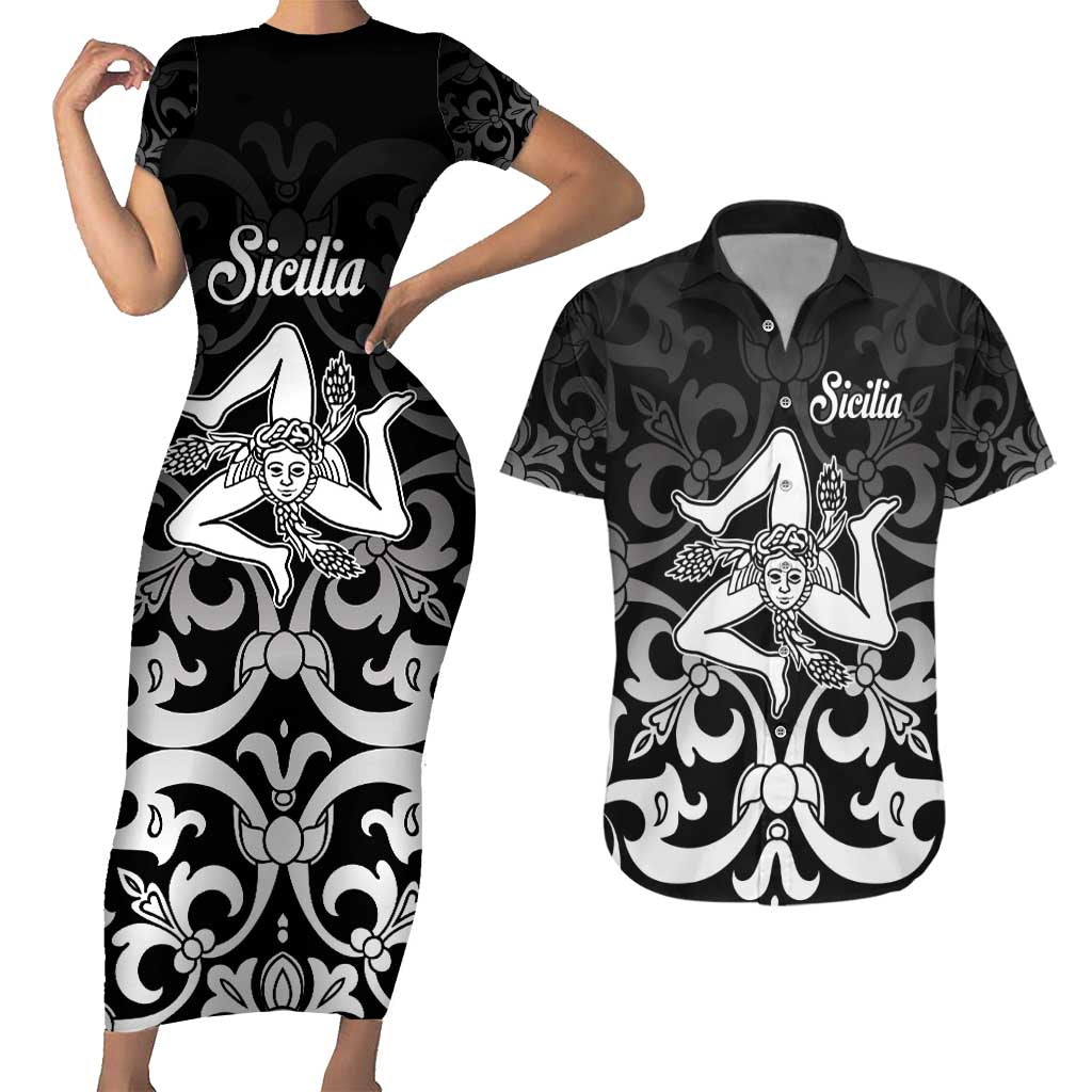 Personalized Italy Trinacria Sicily Couples Matching Short Sleeve Bodycon Dress and Hawaiian Shirt LT9 - Wonder Print Shop