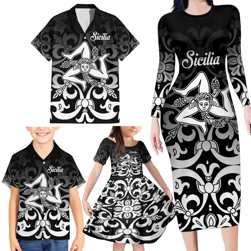 Personalized Italy Trinacria Sicily Family Matching Long Sleeve Bodycon Dress and Hawaiian Shirt LT9 - Wonder Print Shop