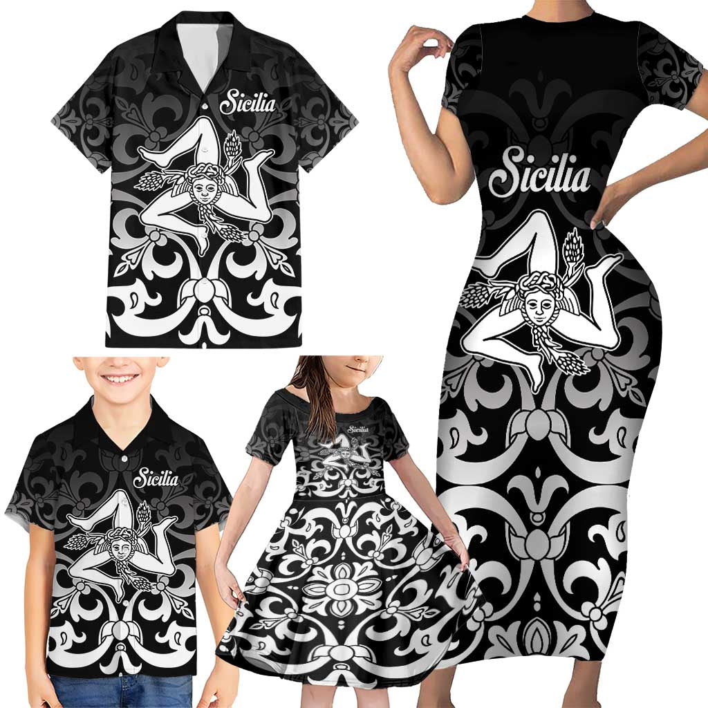 Personalized Italy Trinacria Sicily Family Matching Short Sleeve Bodycon Dress and Hawaiian Shirt - Wonder Print Shop