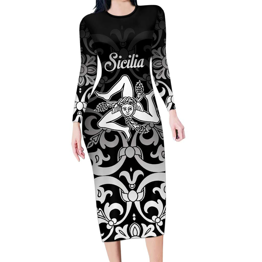 Personalized Italy Trinacria Sicily Long Sleeve Bodycon Dress - Wonder Print Shop