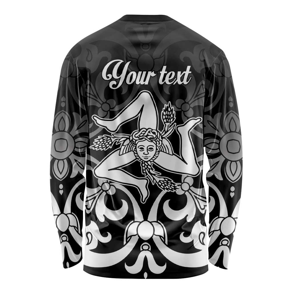 Black long-sleeve shirt with back Your text and central trinacria graphic