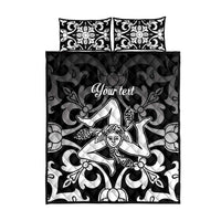 Black and white quilt bed set with 'Your text' and angel print, two pillows