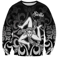 Black unisex crewneck sweatshirt with bold Sicila graphic front