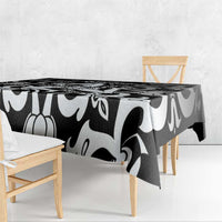 Black and white abstract floral tablecloth with bold curved pattern