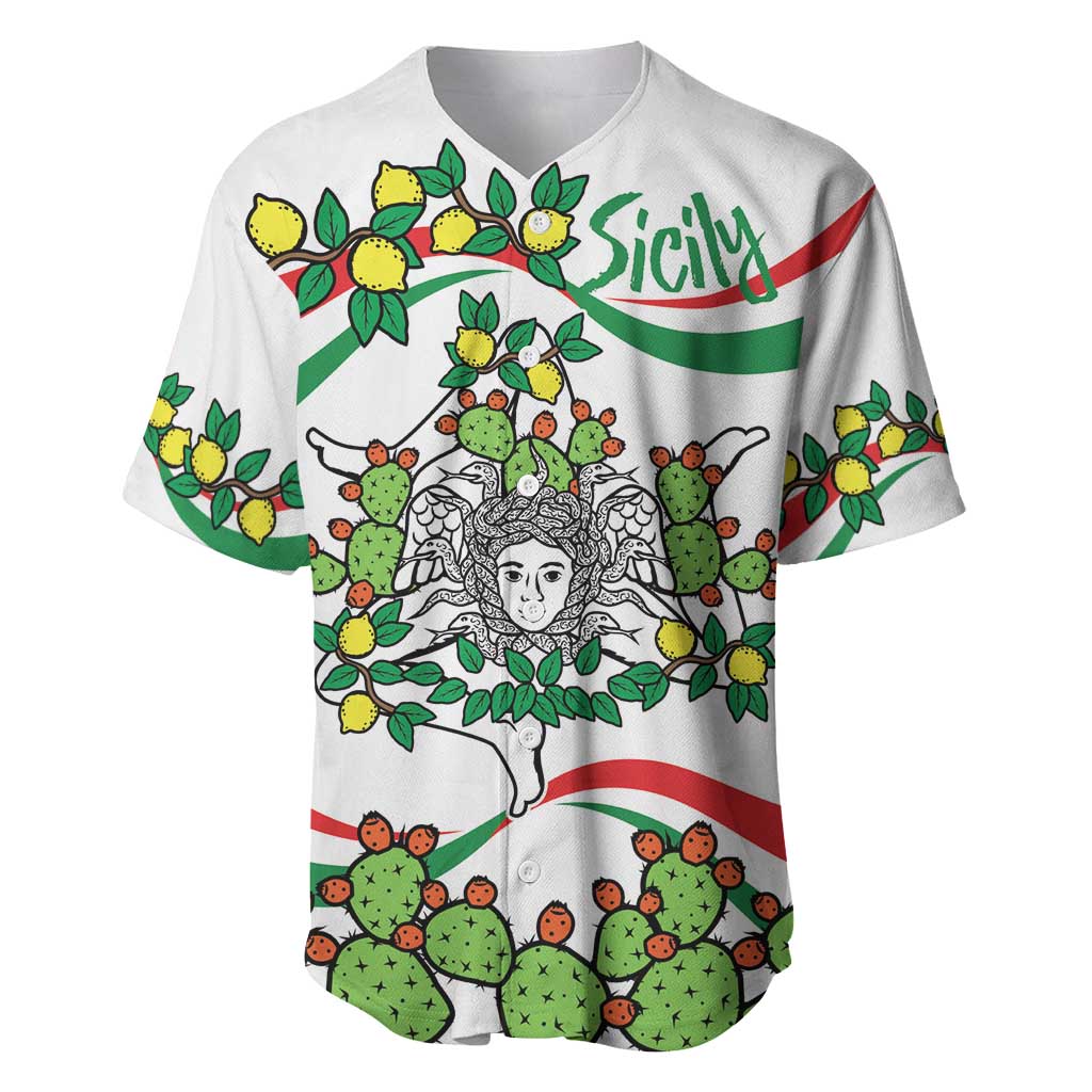 Sicilian Triskelion Baseball Jersey with Cactus and Lemons LT9 - Wonder Print Shop