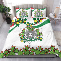 White duvet bedding set with green cactus and lemons print plus two matching pillows