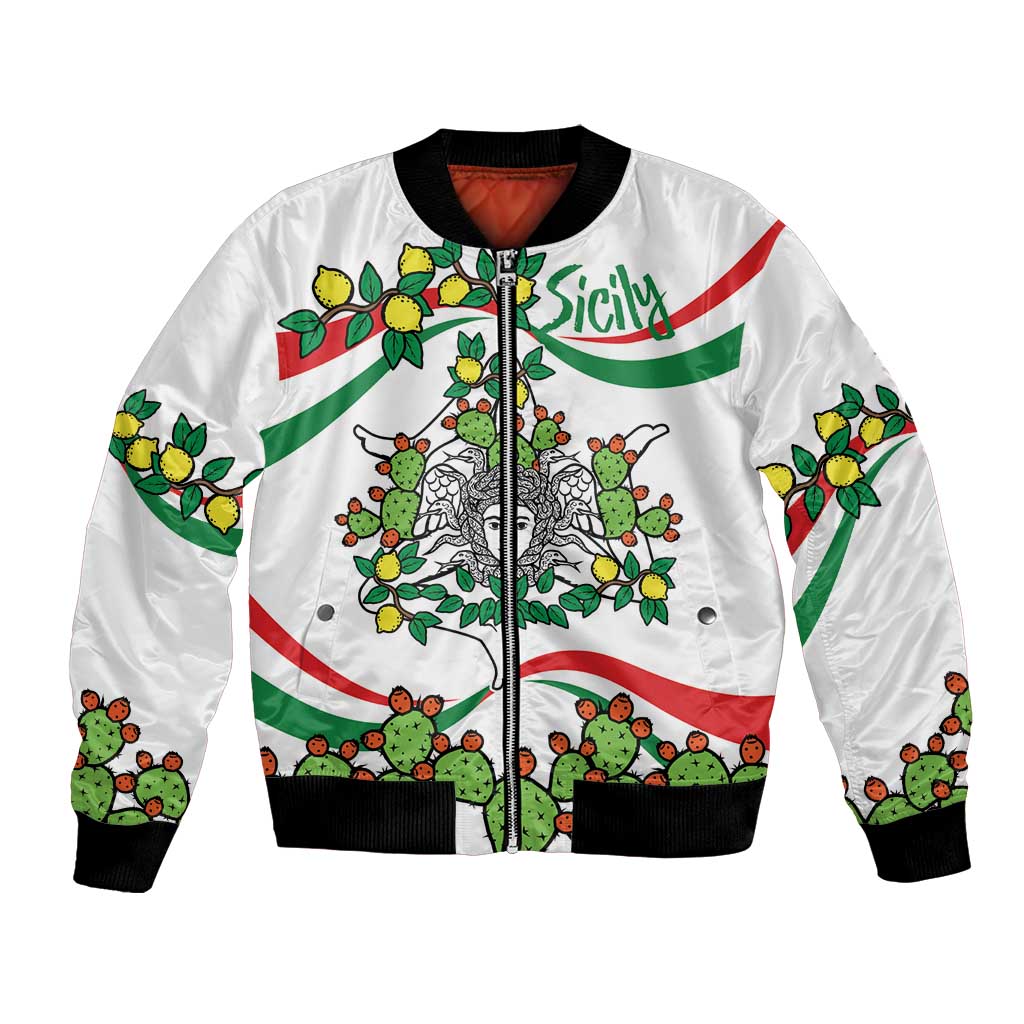 Sicilian Triskelion Bomber Jacket with Cactus and Lemons LT9 - Wonder Print Shop