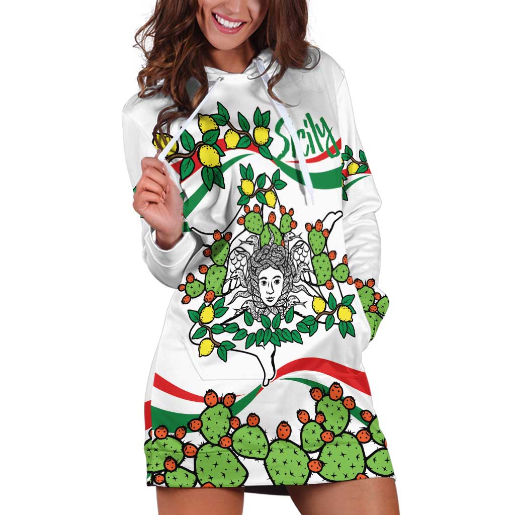 Sicilian Triskelion Hoodie Dress with Cactus and Lemons - Wonder Print Shop