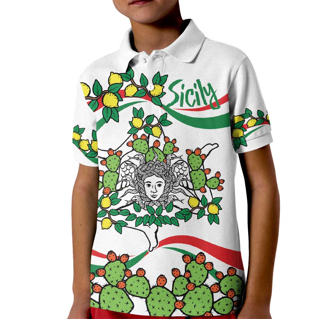 Sicilian Triskelion Kid Polo Shirt with Cactus and Lemons - Wonder Print Shop